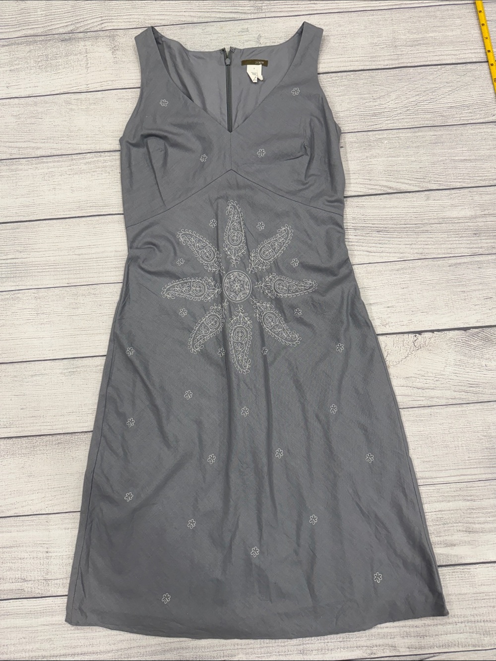 J.Crew Gray Embroidered Sleeveless Cotton Dress Size 2